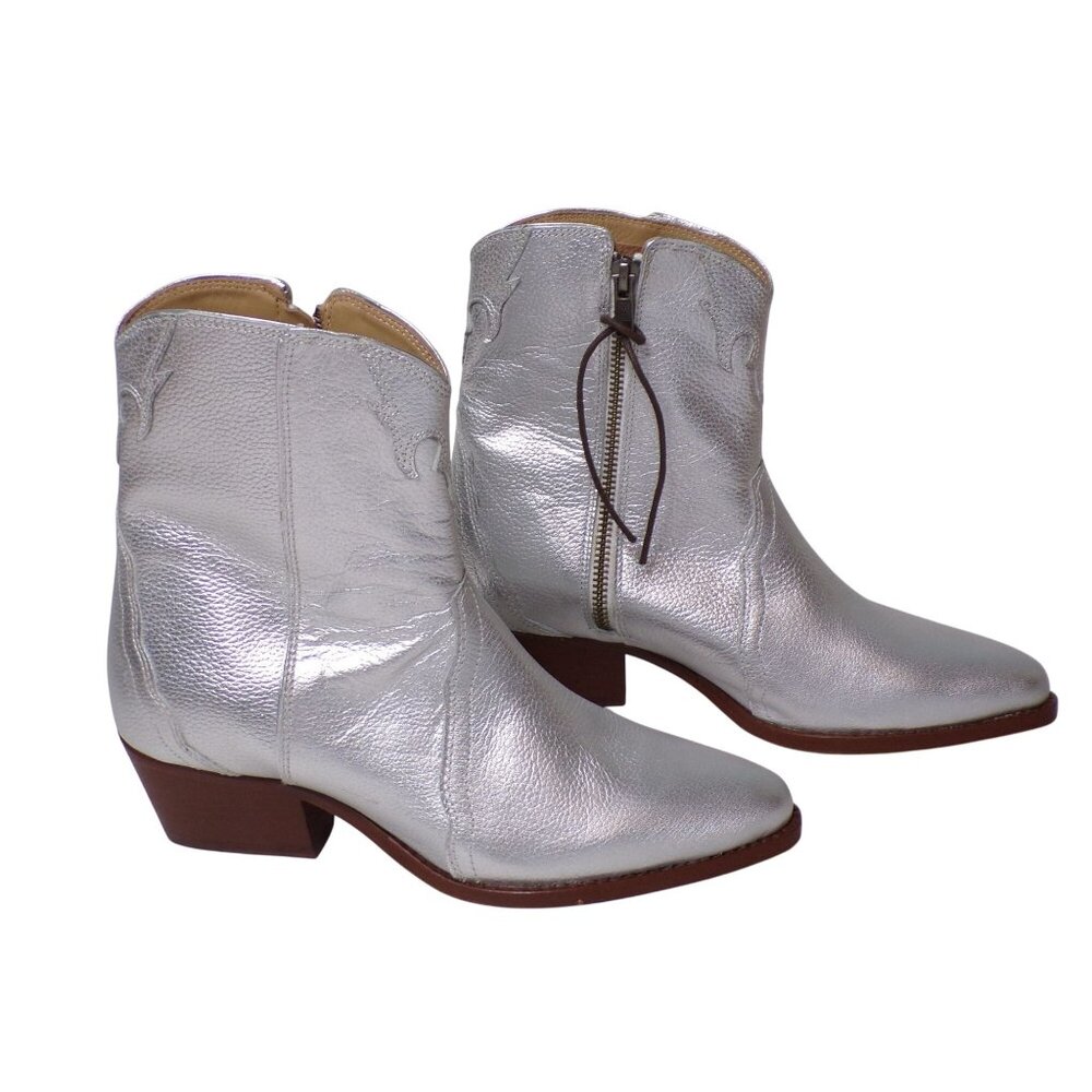 🆕FREE PEOPLE New Frontier Western Ankle Bootie Boot 6.5 Silver - Picture 6 of 12
